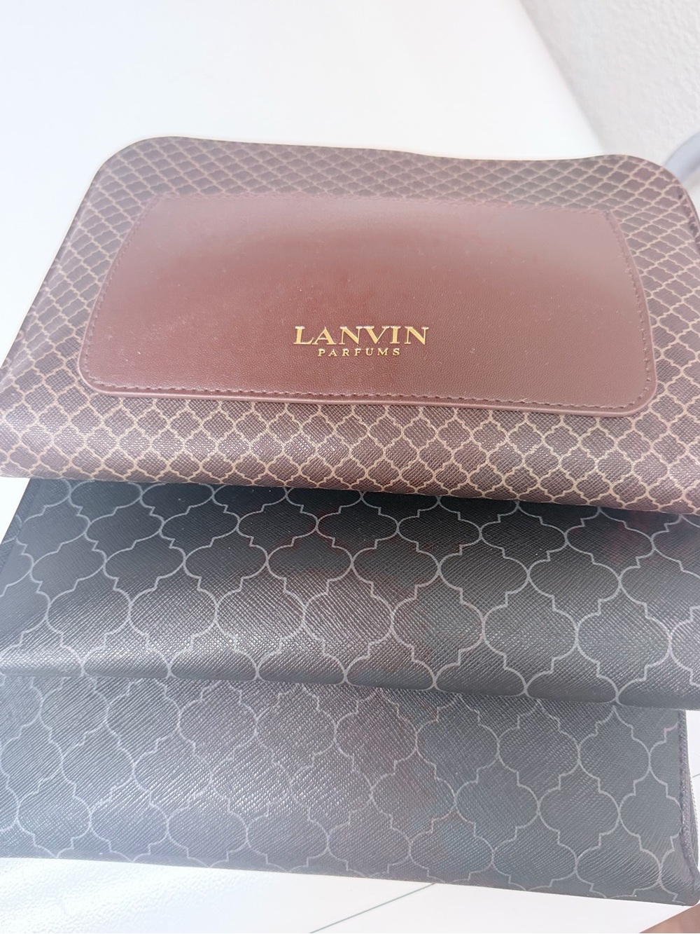 Lanvin Brown and Black Patterned Cosmetic Pouch, price is for 3 of them